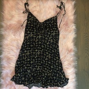 Black & yellow floral tie strap free people dress